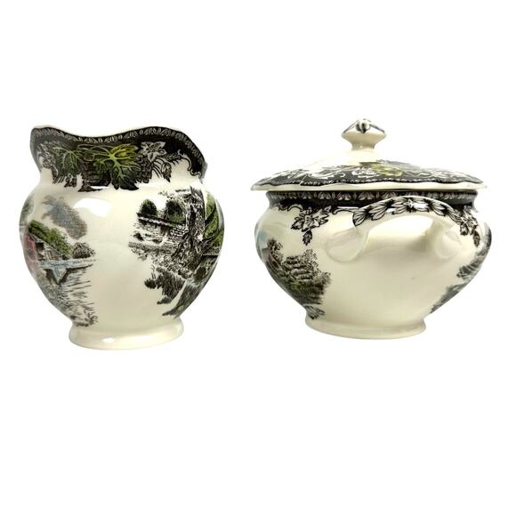 Johnson Bros Friendly Village England Vintage Creamer & Sugar Bowl w/Lid - Picture 2 of 11